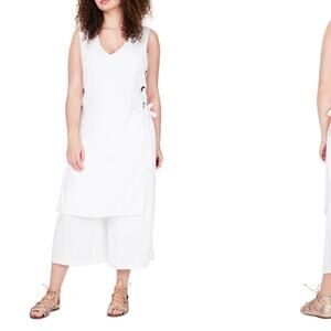 ELVI NWT white lace up tunic dress silver grommet summer beach vacation size 16